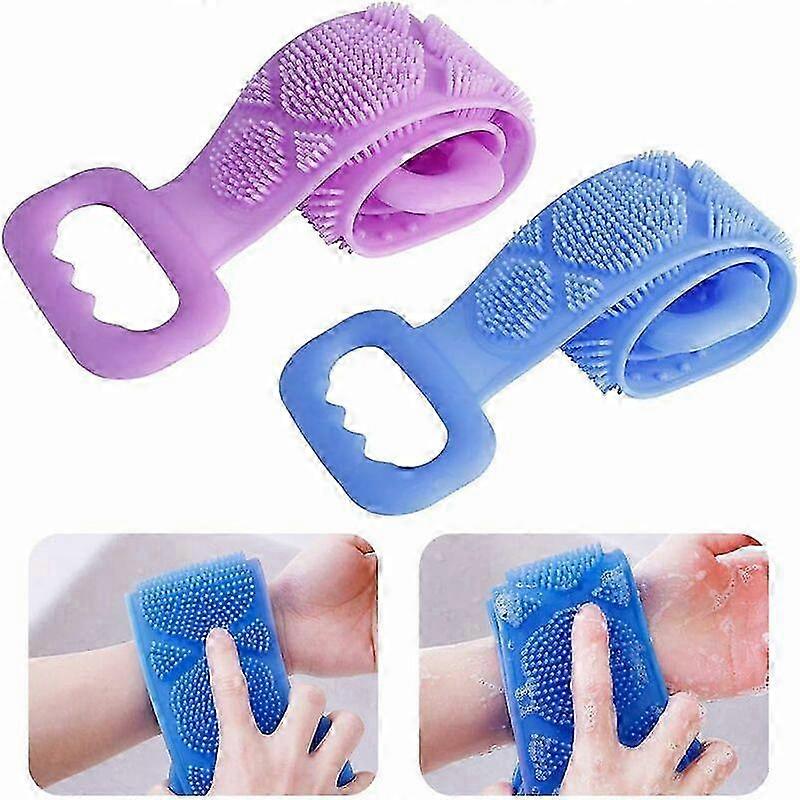 Silicone Shower Brush, Peelable Silicone Back Brush, Peelable Bath Towel Brush, Double Sided(blue+purple),2pcs