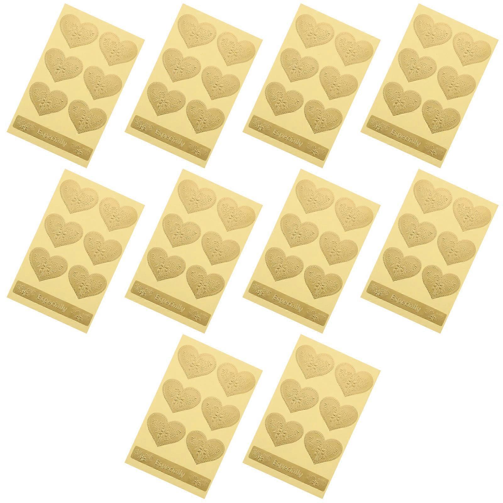 Three-Dimensional Sticker Gold Heart Seal for Decoration 10 Sheets Paper Material