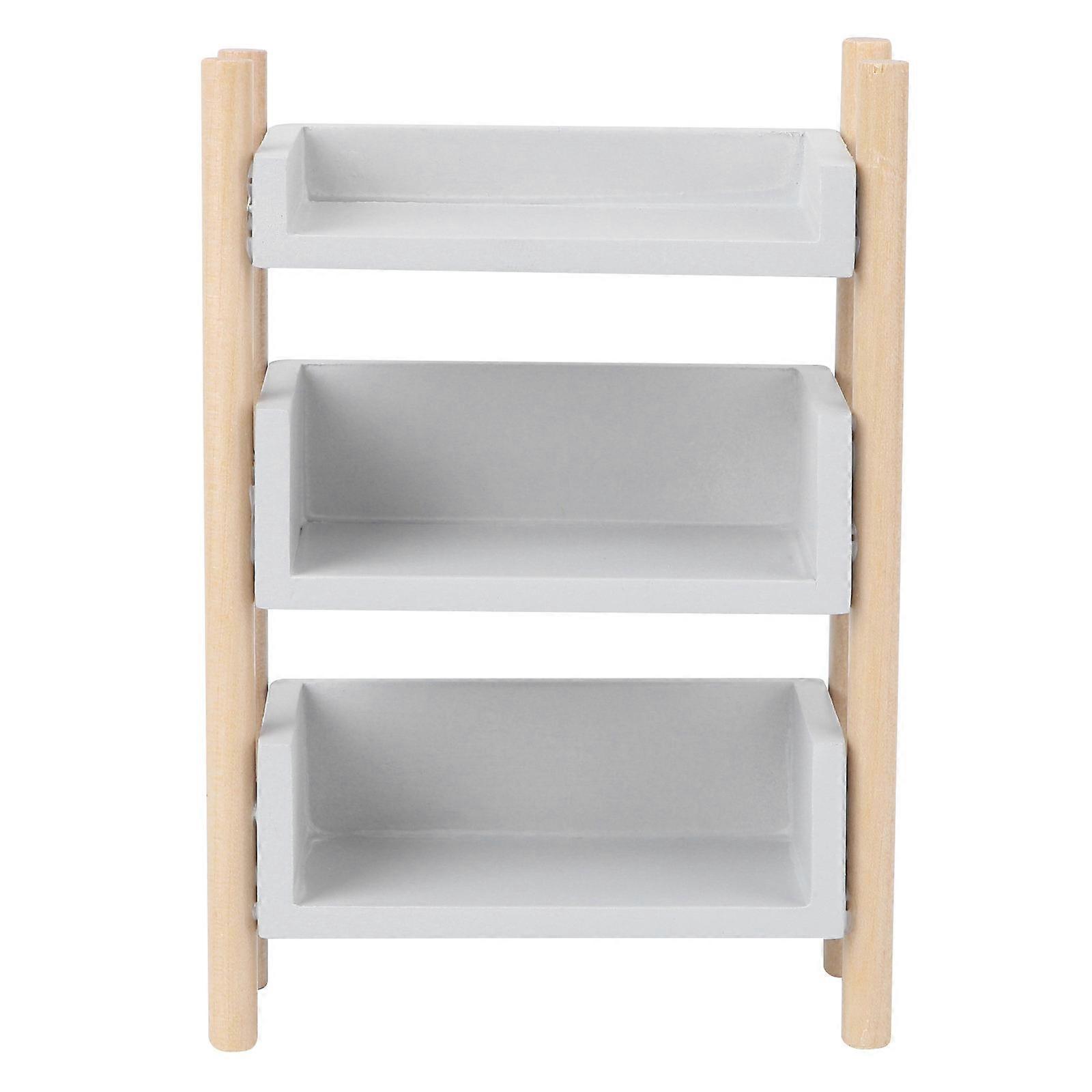 1 Pc Small House Accessory Mini Storage Rack Decorative Book Shelf Grey