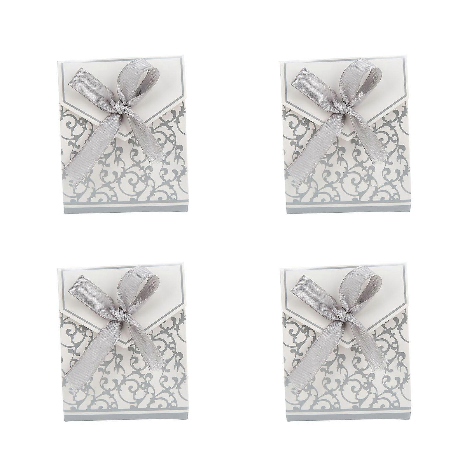 40 Sets Silver DIY Gift Boxes 6.8x3.7x8.3cm Glitter Bow Decor