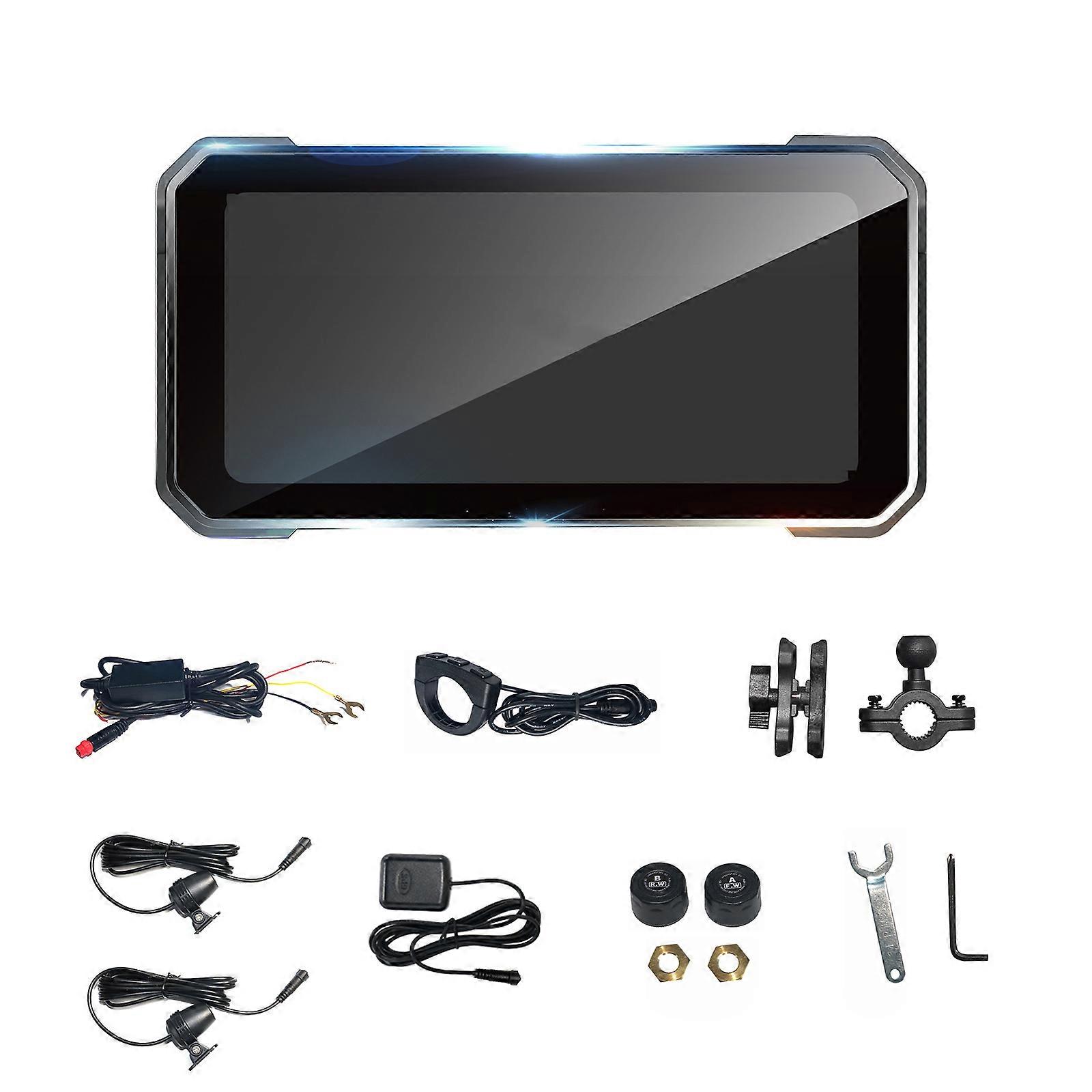 6.25 Inch Motorcycle Wifi Android 10 System DVR Dash Cam Recorder With 2 Tire Pressure Sensors