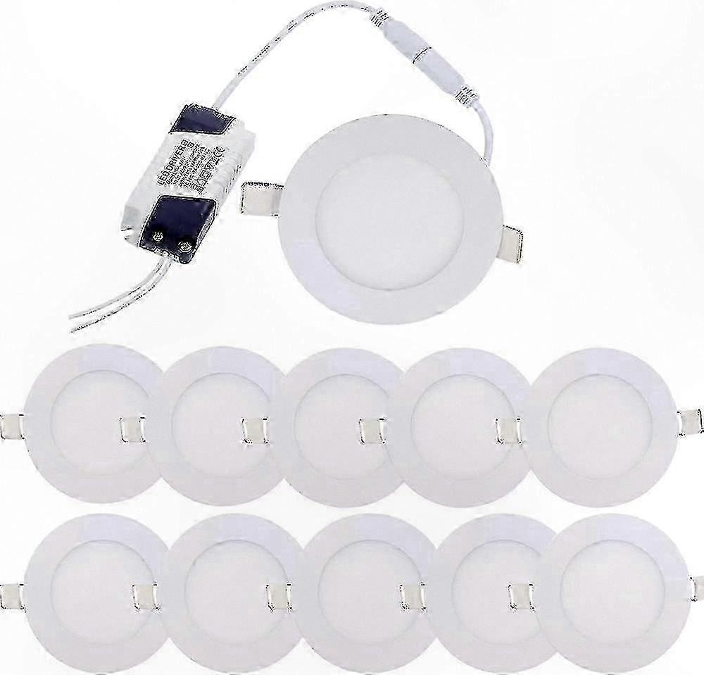 Warm White 3W LED Downlights, Ultra-Thin Recessed Ceiling Panels, Round Design, Pack of 10, 3000K Illumination
