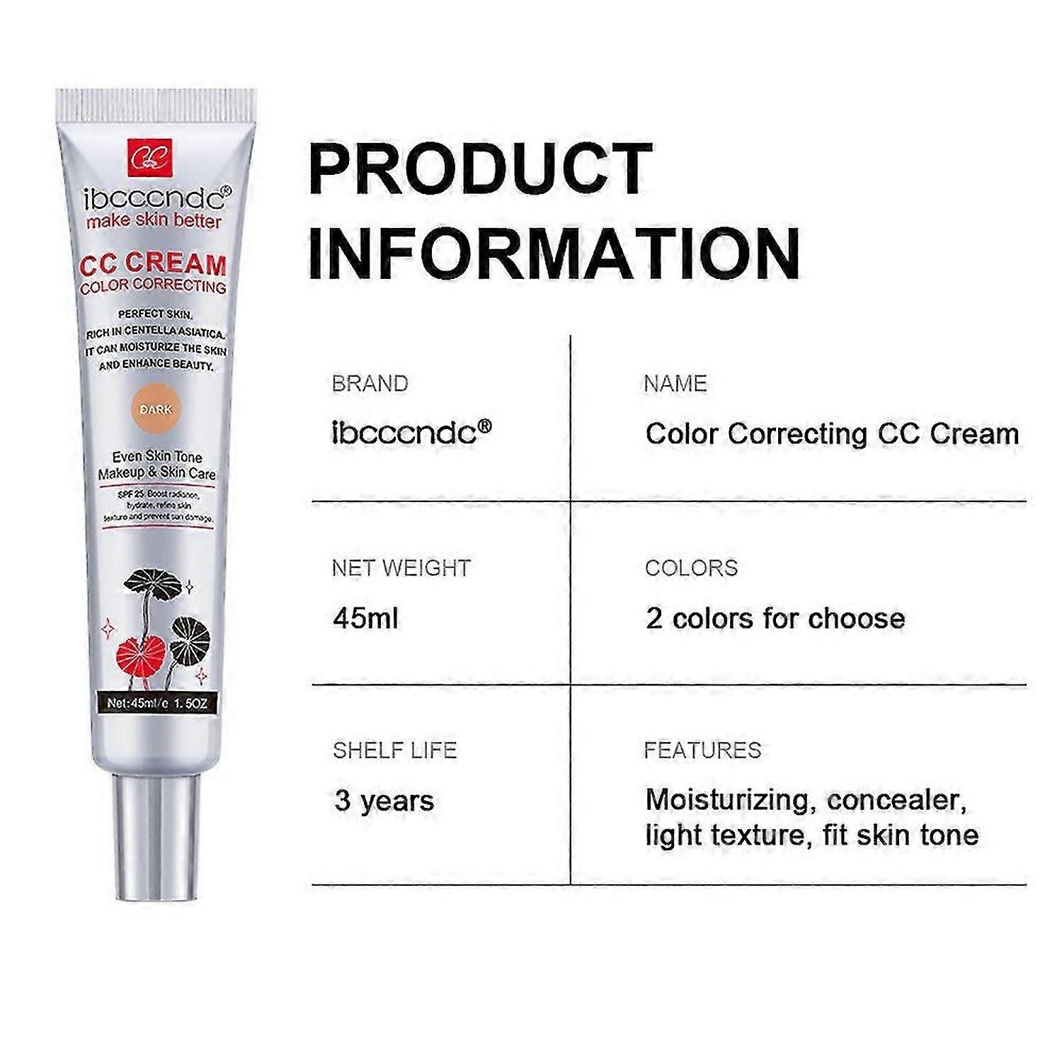CC Cream with Centella Asiatica Color Correcting CC Cream Lightweight Skin
