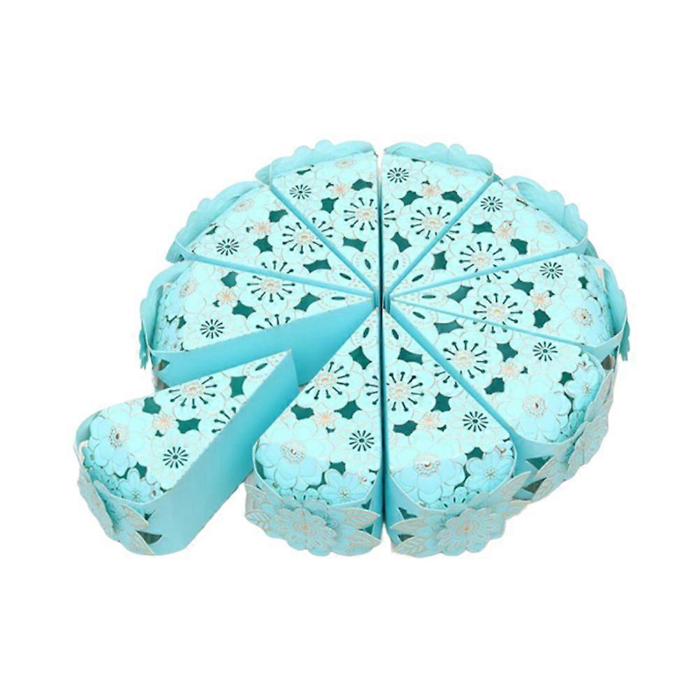 10 Pcs Triangle Creative Cake Package Case Candy Storage Box Present Cake Holding Container with Lace for Birthday Festival (Blue)