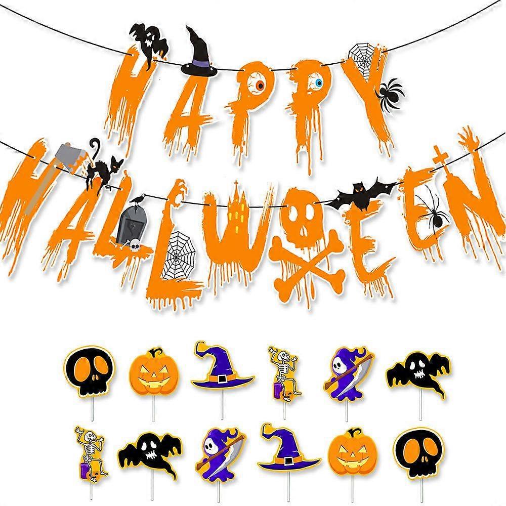 New Halloween Party Banner Set with Skull, Jack-O'-Lantern, and Cat Helloween Banner Decorations