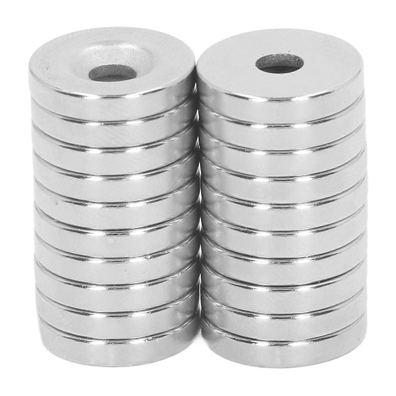 Lot de 20 aimants puissants en néodyme, disque de 4 mm, trou fraisé, terres rares, pour atelier, science, artisanat, bureau