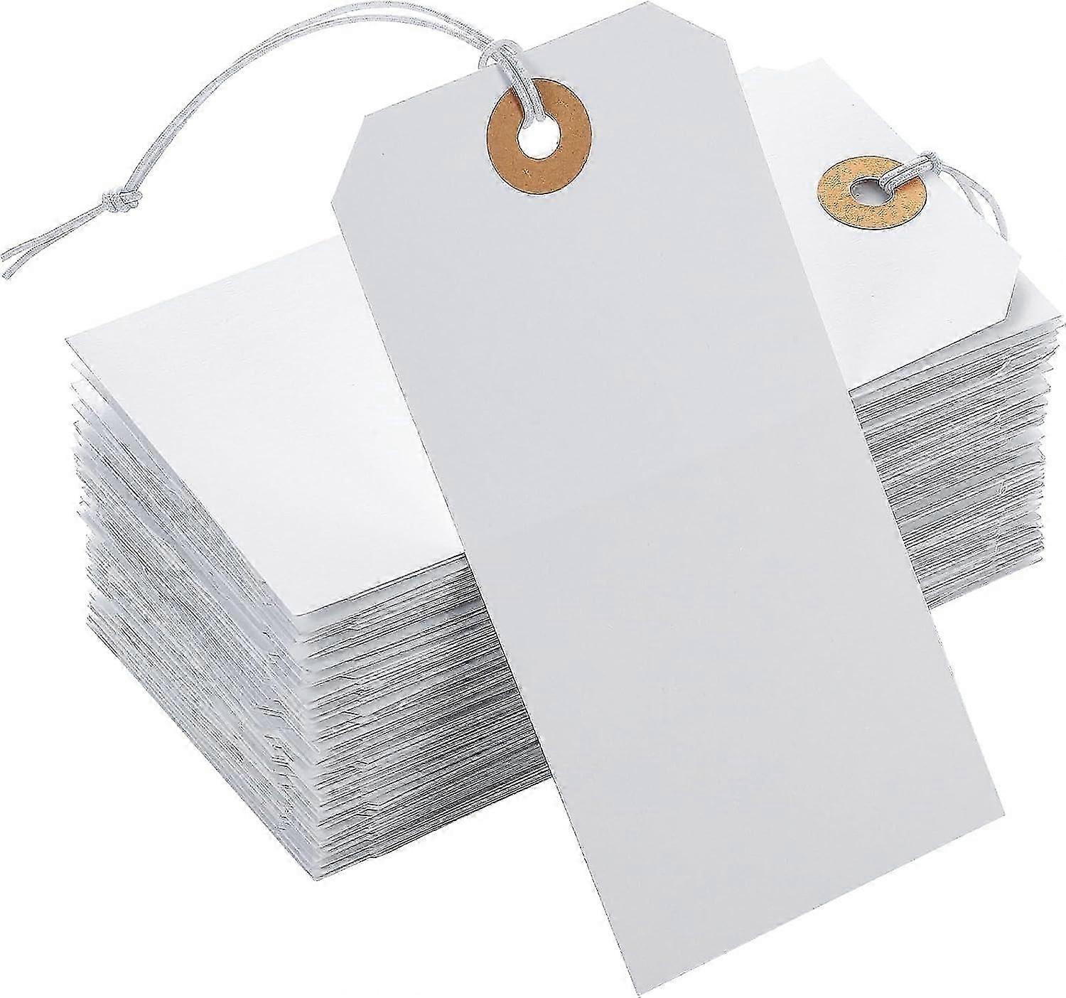 100 pcs Large Price Tags with Elastic String White Hanging Paper Tags with String Attached Reinforced Hole
