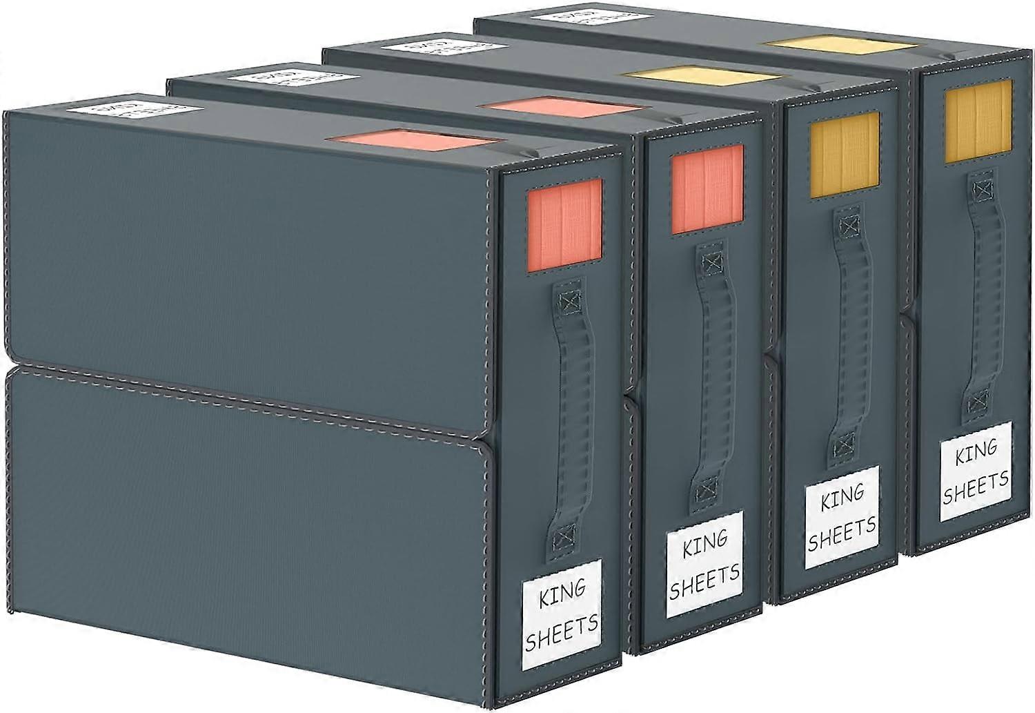 4 Pack Bed Sheet Organizers - Foldable Storage for Queen/King, Duvet Covers & Blankets, Grey