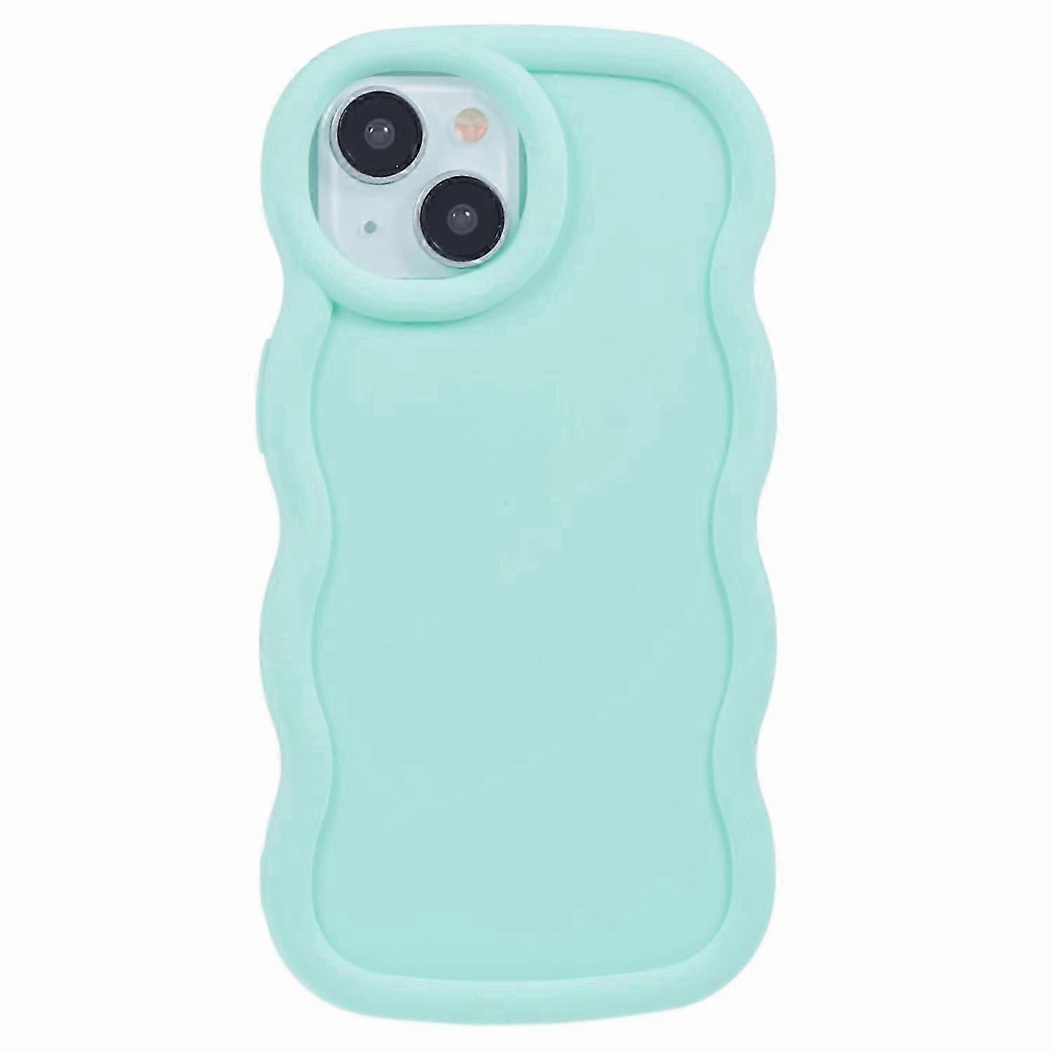 XL Series For iPhone 13 Case TPU Protective Phone Cover Unique Curly Wave Frame - Light Green