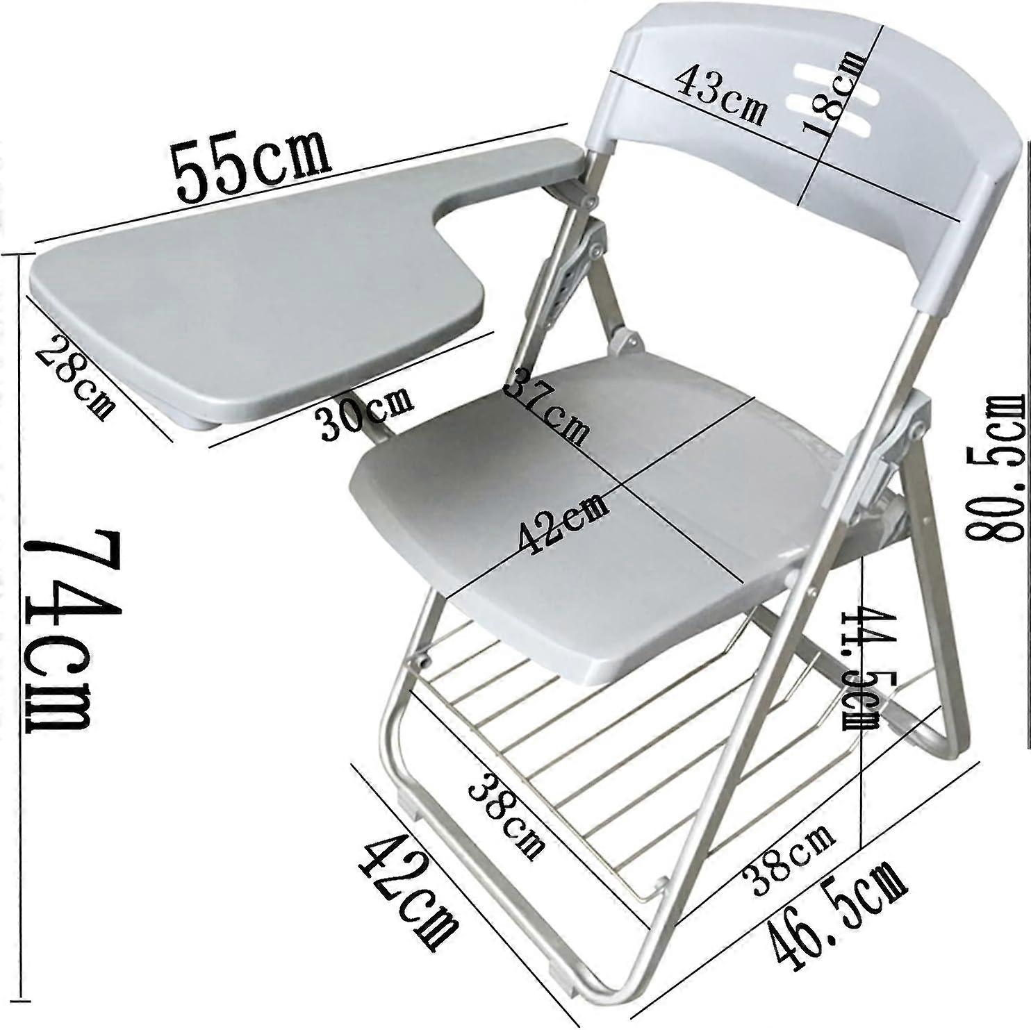 Foldable Training Chair With Writing Board, Integrated Conference Stool And Table, Office Meeting Chair, Gray