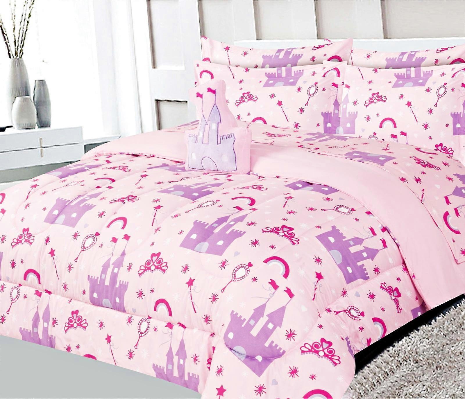 FULL Size Comforter Set with Fitted Sheet, Pillow Sham & Plushie Toy - Paris Bonjour Print, Supersoft Bed in Bag for Kids 8 Pc