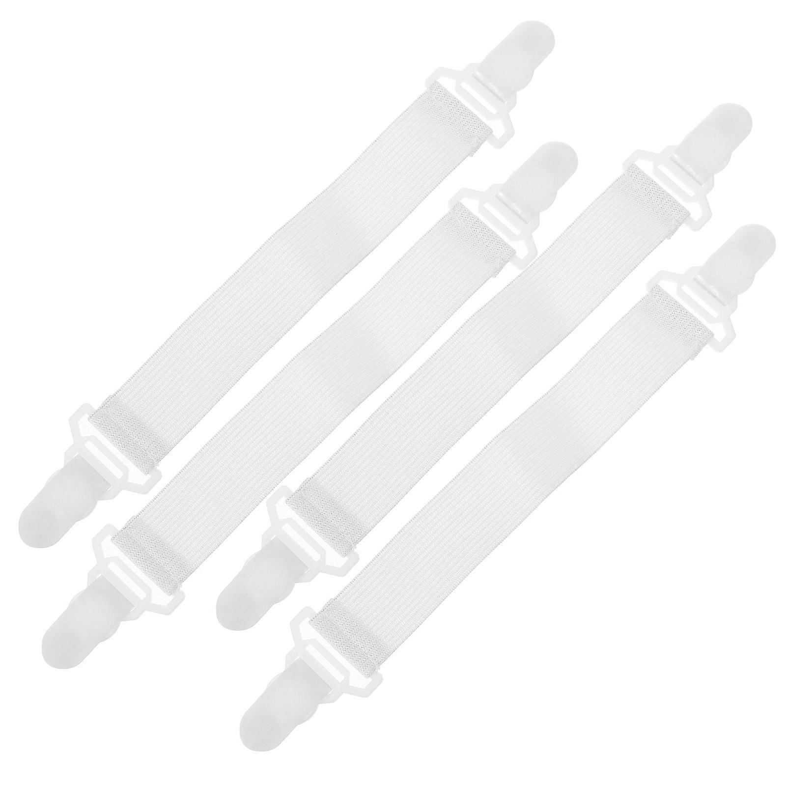 White Sheet Straps Elastic Garters for Mattress Holding 2Pcs Clips