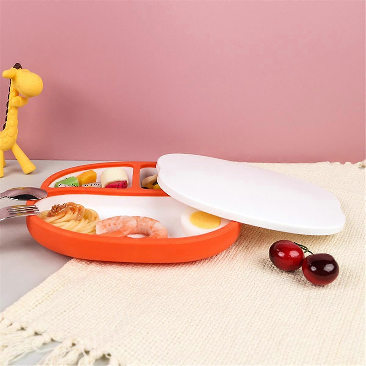 Children'S Grid Dinner Plate, Suction Cup Tableware, Orange