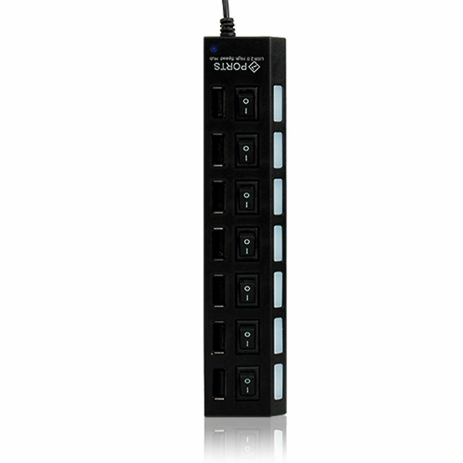 Us 7 Port USB 2.0 Hub Led Powered High Speed Splitter Extender Kabel Schwarz Weiß