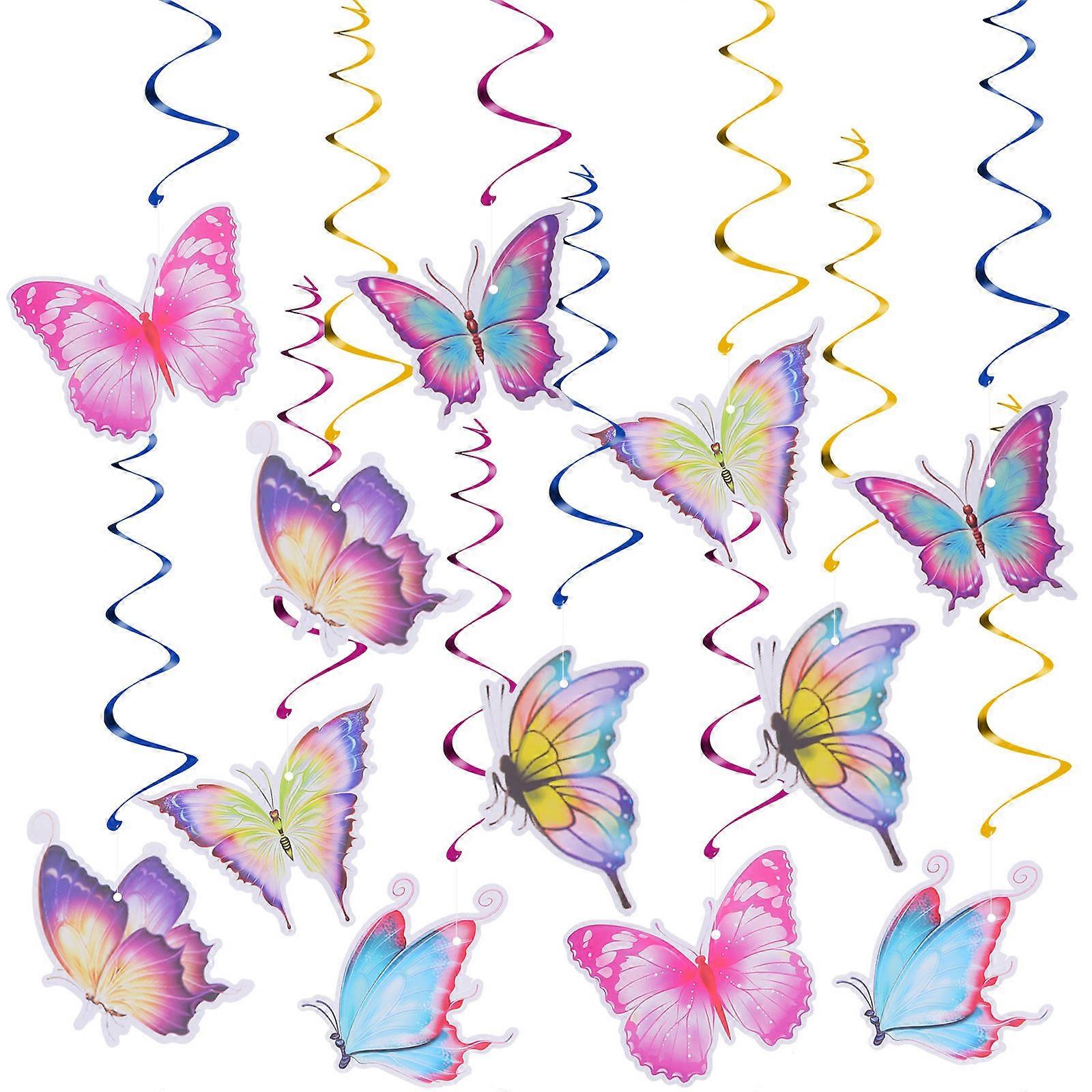 Spring Party Supplies With Butterfly Swirl Ornaments For Birthdays And Banquets, Easy DIY Installation In Assorted Colors, 24 Sets