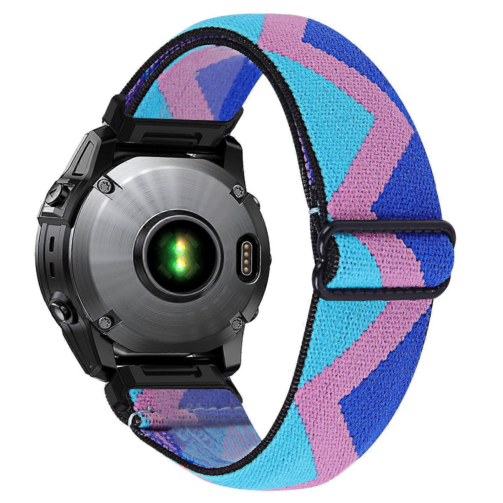 For Garmin Fenix 7/ 7 Pro Watch Band Pattern Design Nylon Elastic Strap with Black Connector