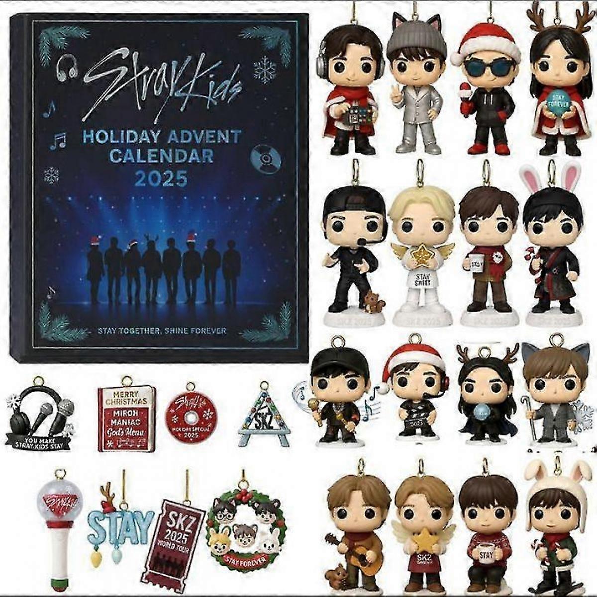 2025 Christmas Advent Calendar - 24 Days Countdown Calendar Stray Kids peripheral blind box Acrylic Ornaments, Reusable Christmas Tree Decor Blind Box