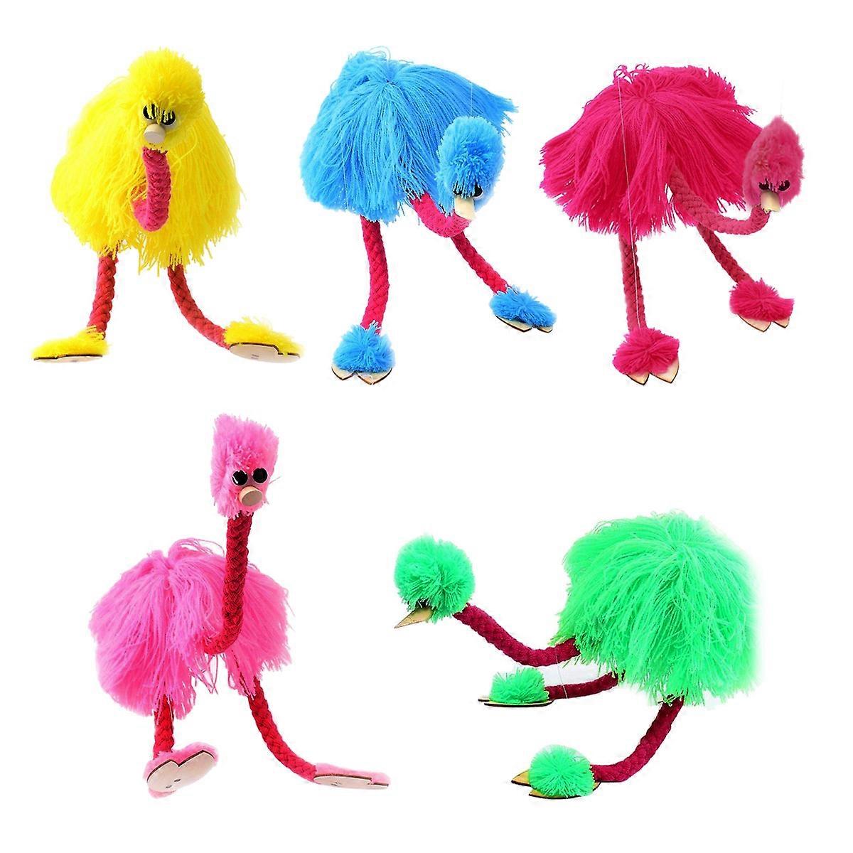 Marionette Toy 5Pcs Pull String Plush Ostrich Puppet for Girls and Children Over 3 Years Old in Attractive Pink Color