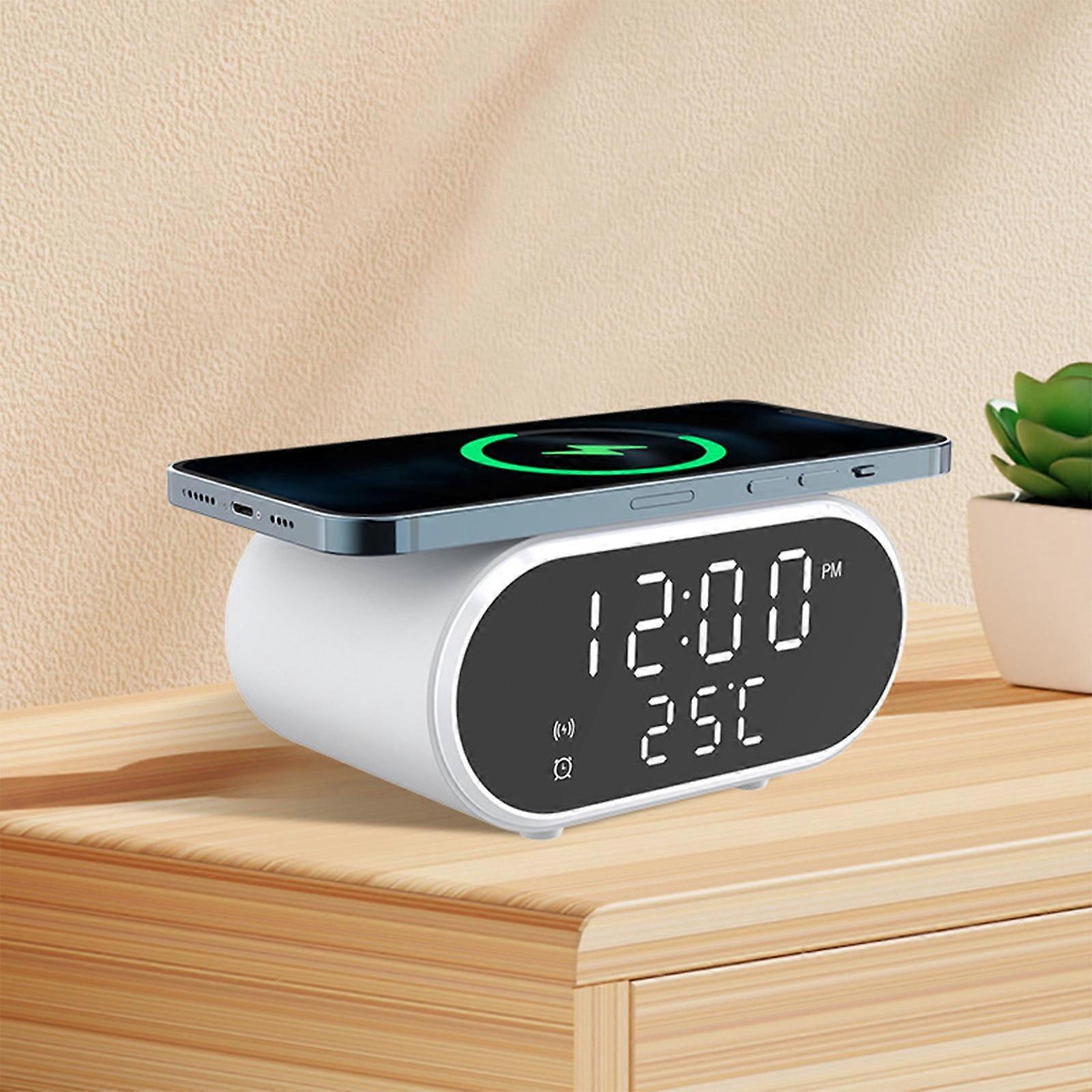 Jacenvly 2024 Alarm Clock with Wireless Charging, Bedside Clock with Alarm for Deep Sleepers, Compatible with xxx