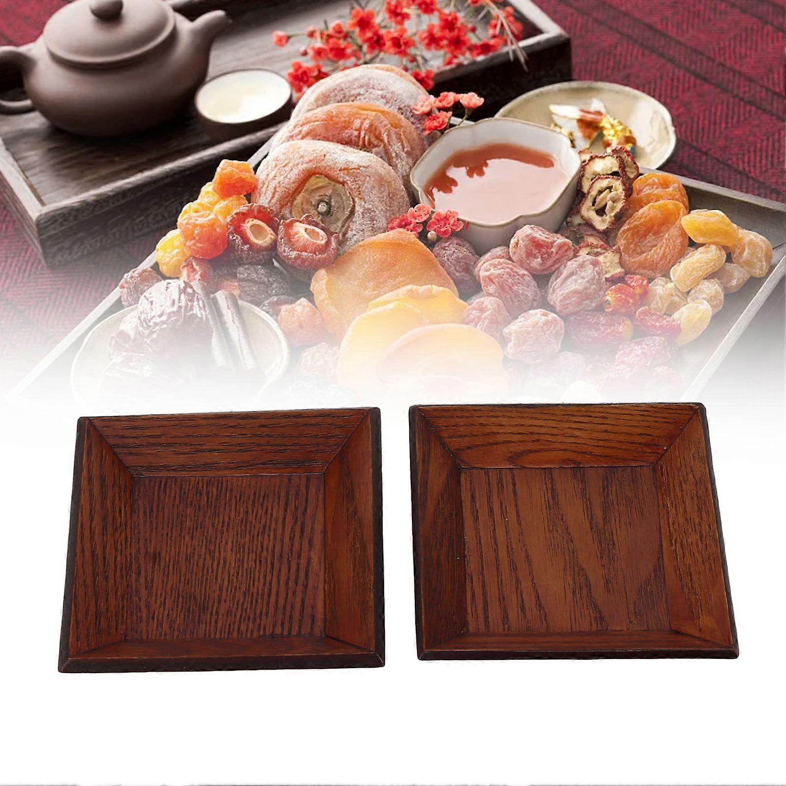 2Pcs Square Solid Wood Dessert Plates 8.5x8.5cm Japanese Style