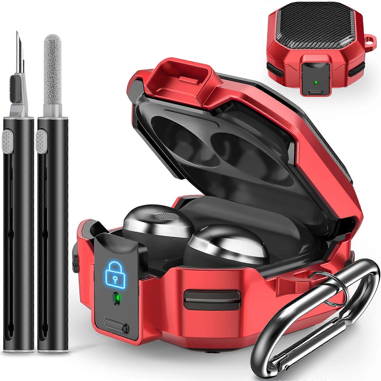 For Samsung Galaxy Buds FE/Pro/Buds2 Pro/Live case ﻿carbon fibre Switch Case for buds Earbuds case with Cleaning pen for Man