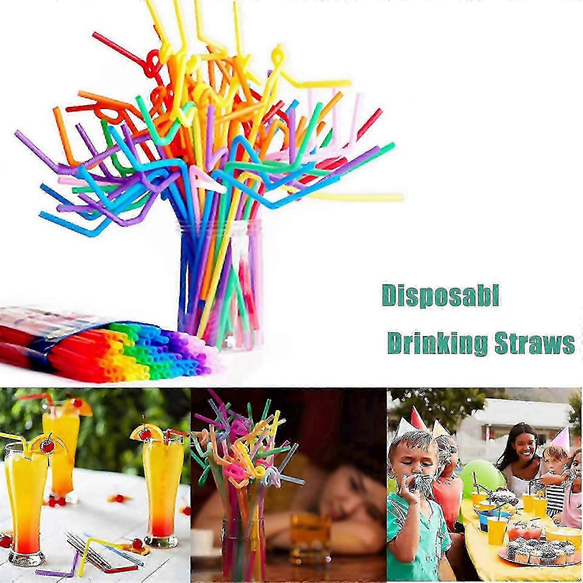 For 50pcs Flexible Party Disposable Plastic Drinking Straws Assorted Colors