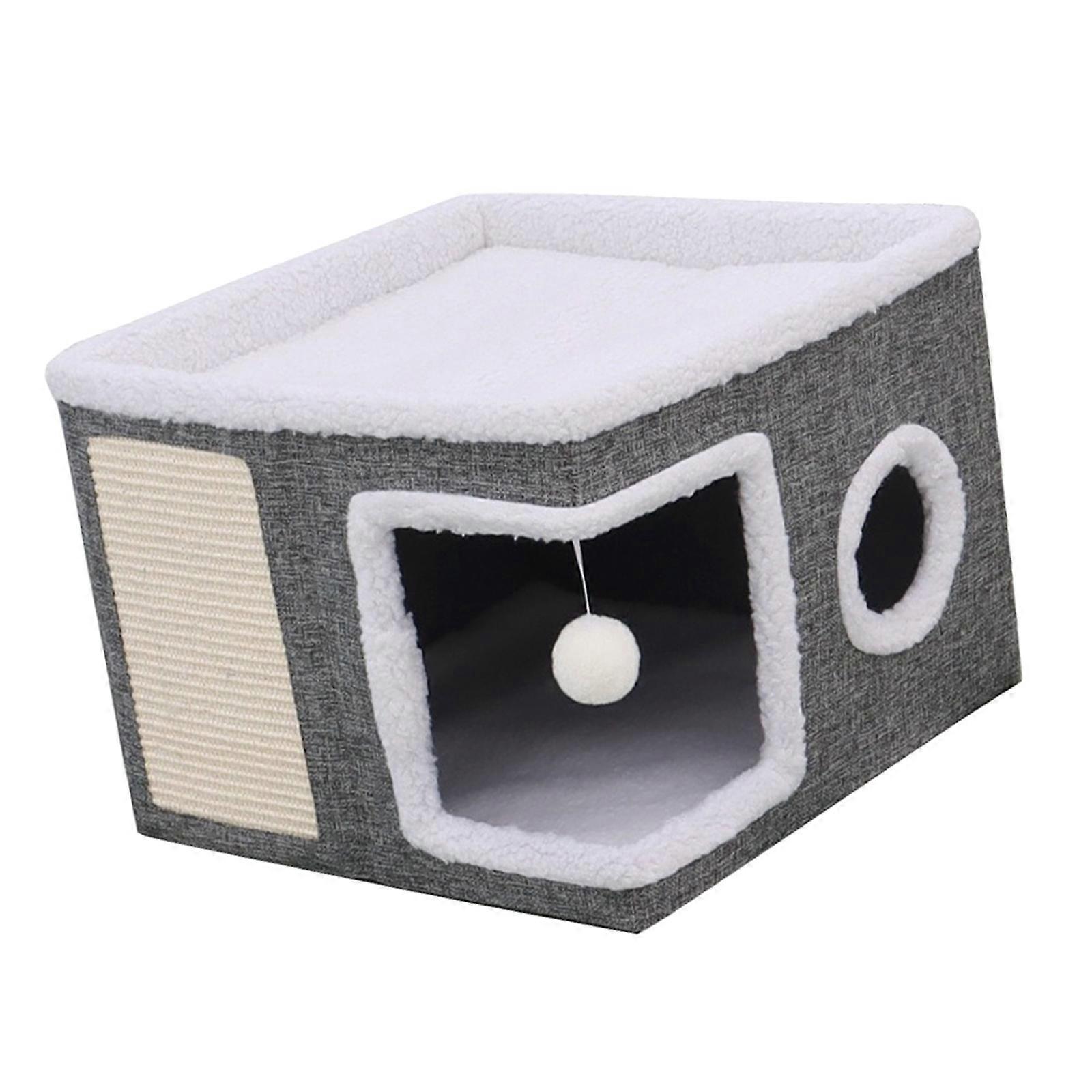 Thickened Winter Cats House With Removable Double Layer Cushion Folding Scartch Pad Design For Indoor Outdoor Use Multicolor