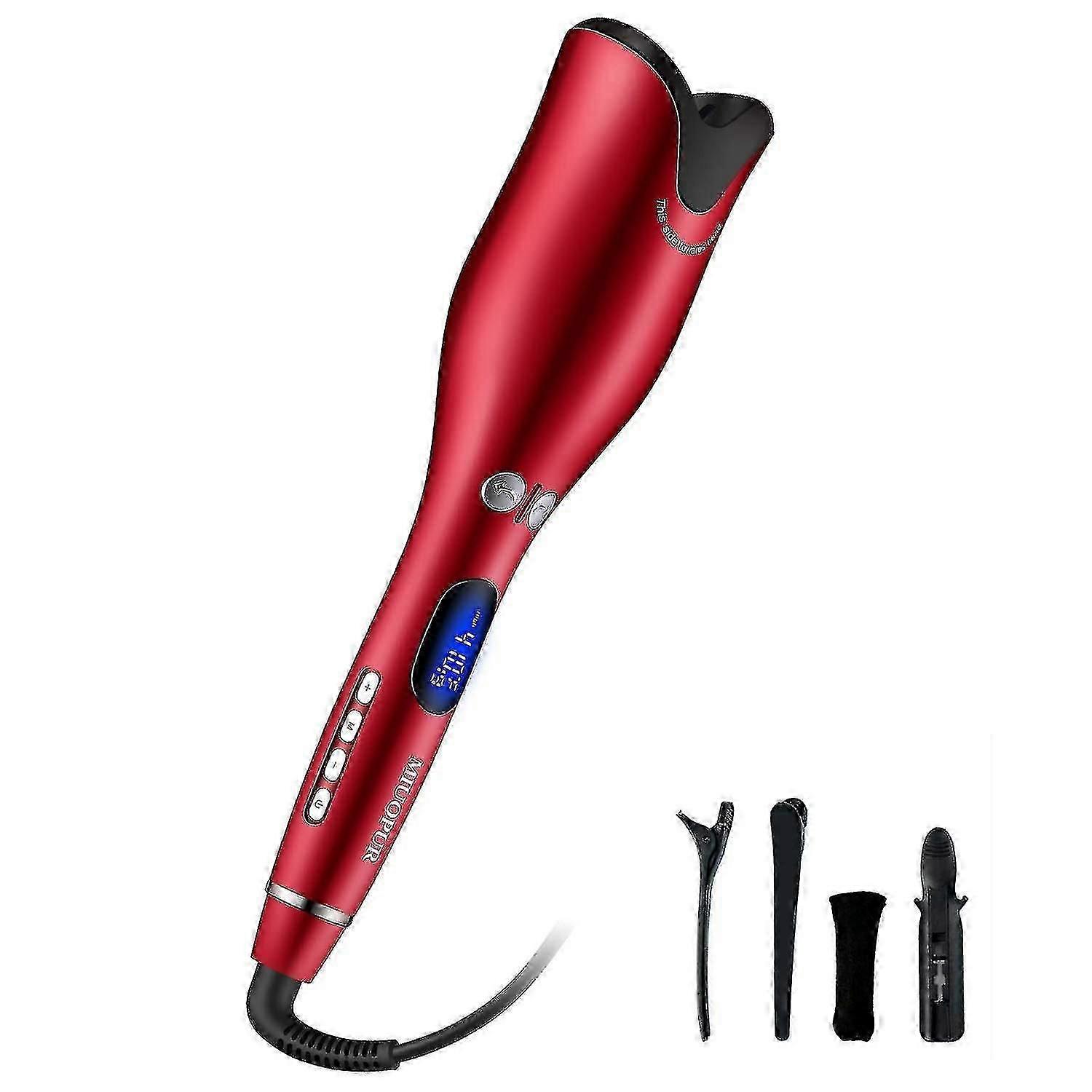 Hair Curler Spin N Curl Wand Curling Iron Rotating Ceramic Lcd red