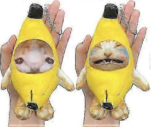 2-Pack Banana Cat Plush with Sounds, Crying Banana Cat Keychain, Funny Cat Plush Toy for Kids & Adults Gag Gift