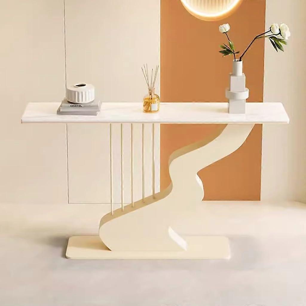 Modern Console Table with Metal Base, Rock Plate Narrow Entryway Hallway Table 120x30x80cm