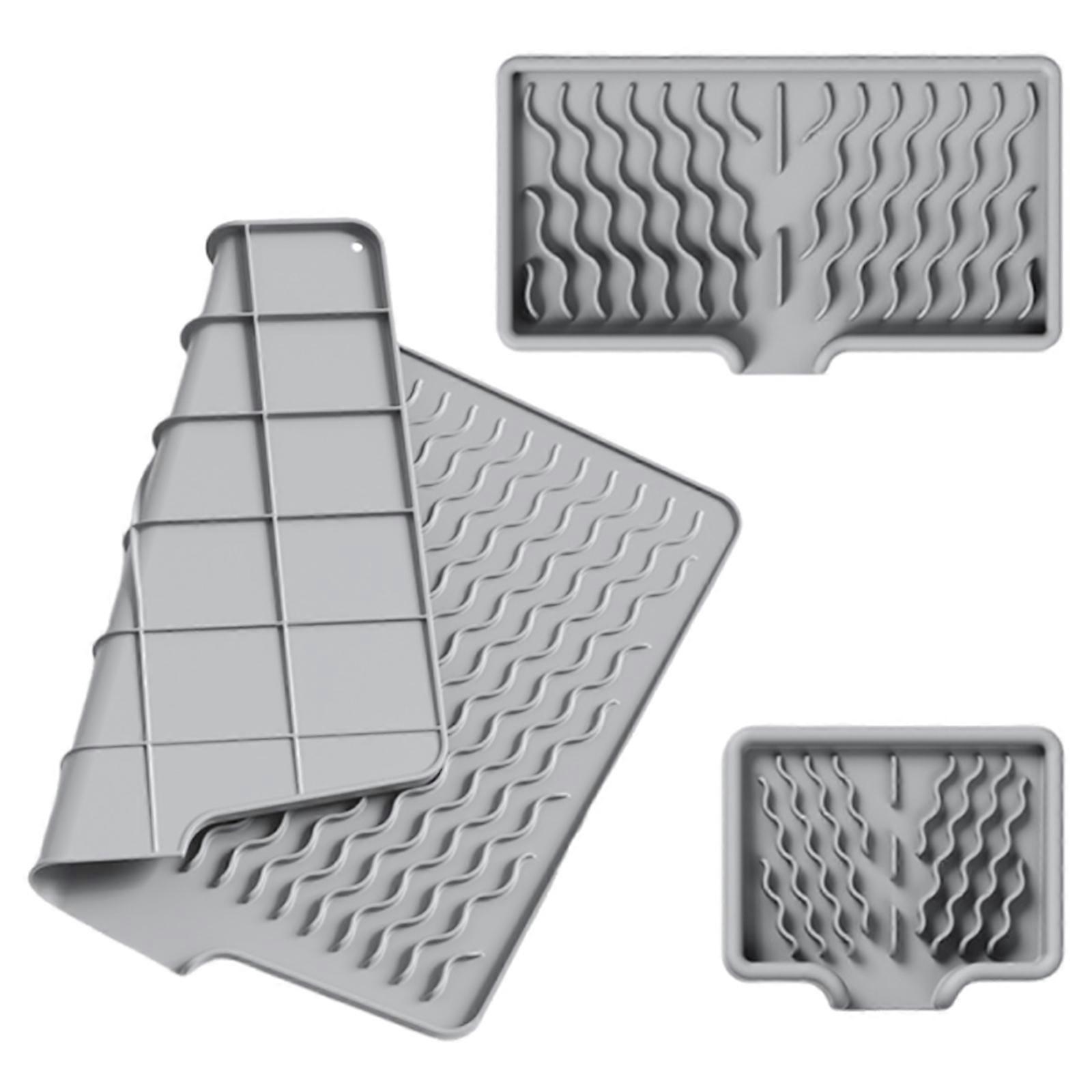 Heat Resistant Silicone Sink Tray With Nonslip Base Efficient Dish Drying Rack For Countertops Utensils Organization  Light Grey