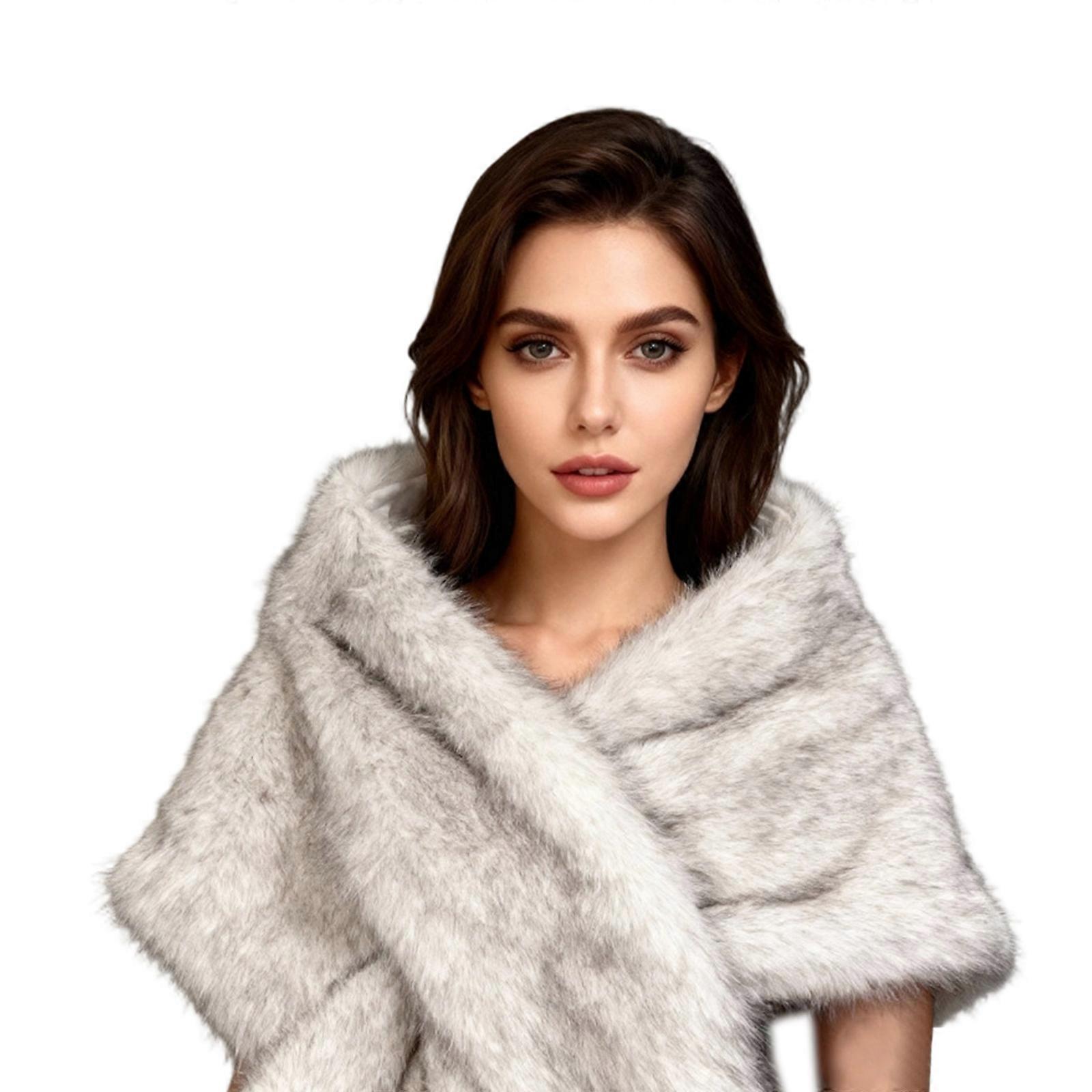 Luxurious Furry Shawl Scarf Soft Plush Shawl Lightweight Unisex Design Plush For Modern Style  White black tip