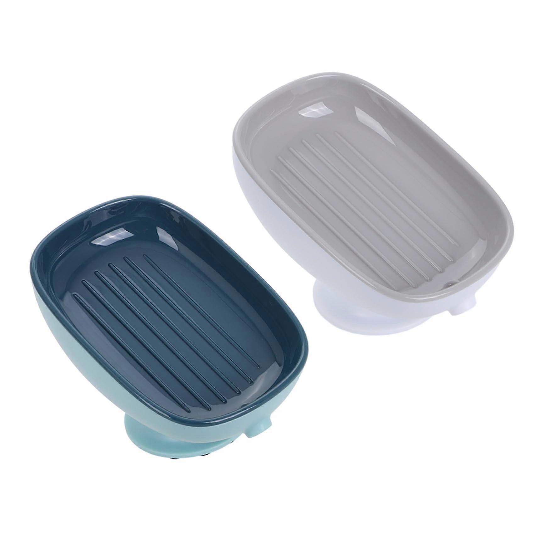 2 Pack Suction Cup Soap Holders Removable Bathroom Kitchen Sink Organizer Gray Sky Blue