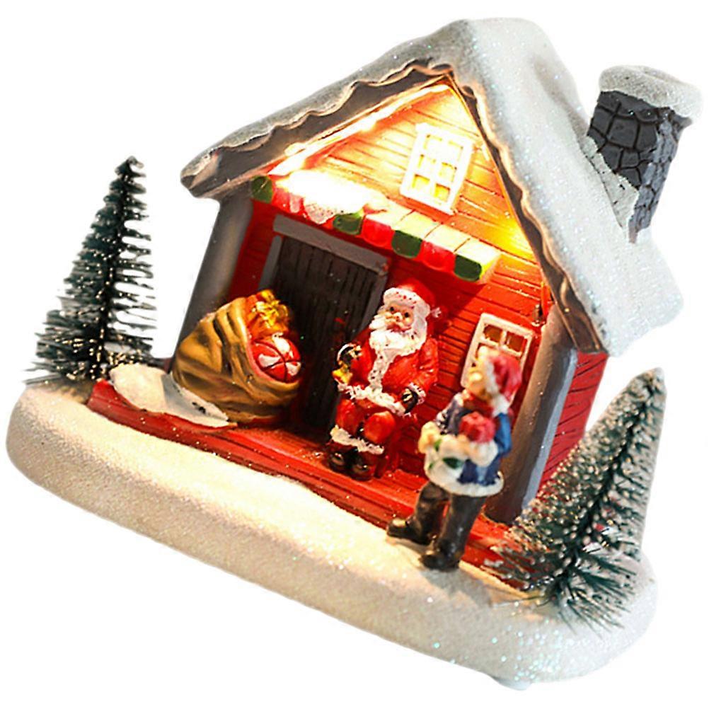 Xmas Small House Resin Ornament with Lighting Feature 1 Piece