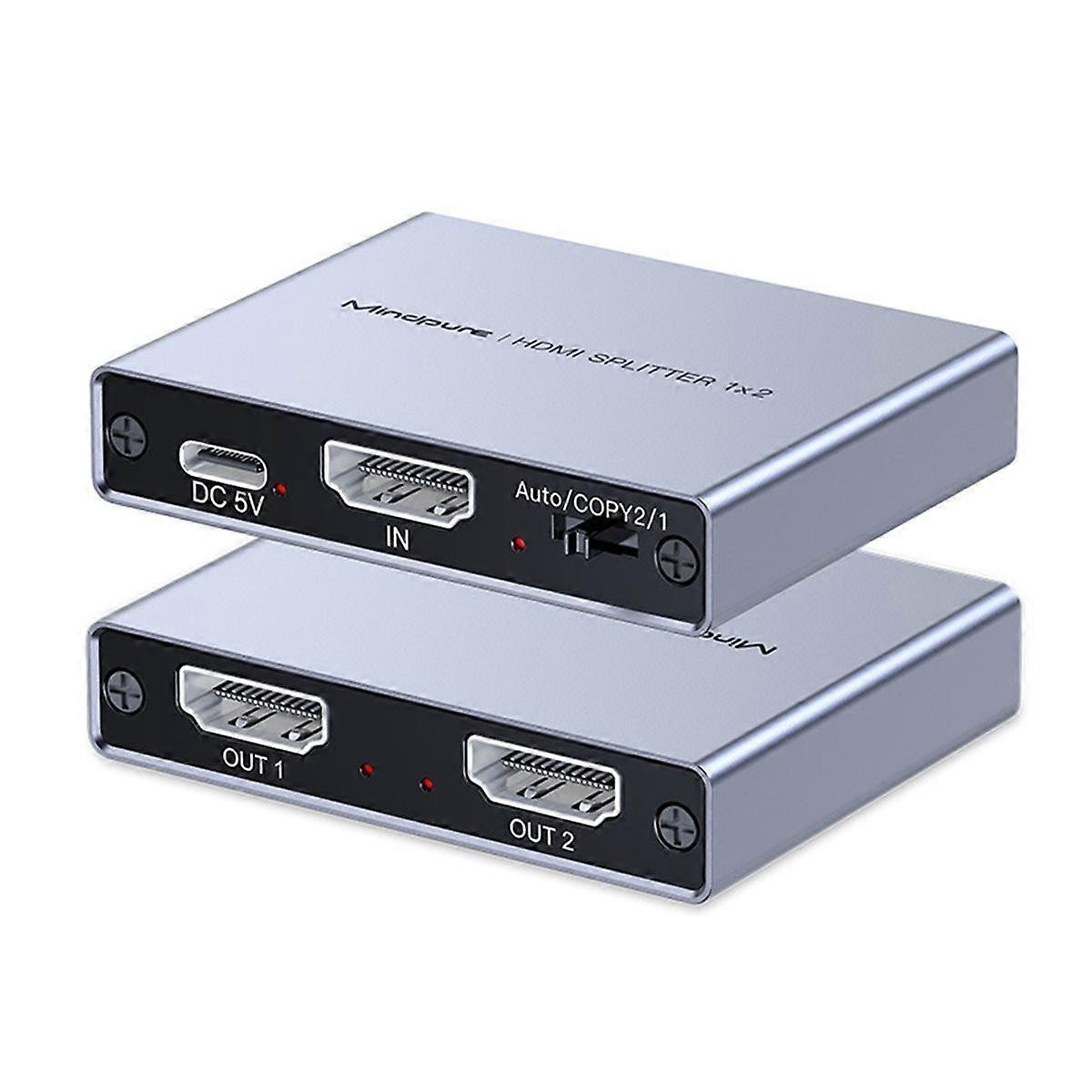 -Compatible Splitter 1 in 2 Out 4Kx2K/30Hz Video Synchronization Aluminum Alloy Screen Mirroring De