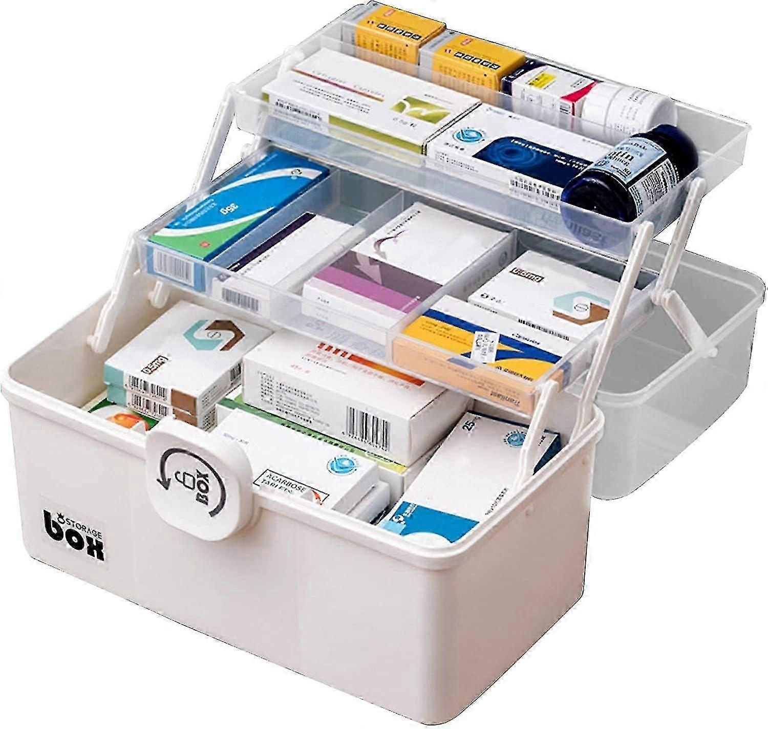 First aid storage box for office, medicine organizer with portable handle
