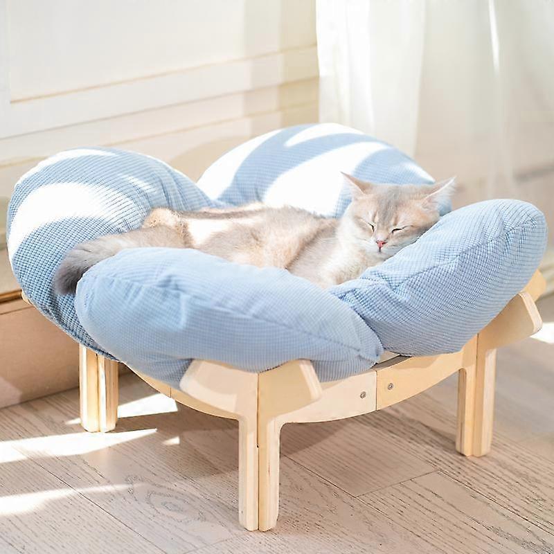 Elevated Flower Cat Bed��Wooden with Cushion�� Fluffy Pet Couch Sofa for Indoor Cats and Dogs�� Raised Kitty Lounge Chair�� Suitable for Puppy, 