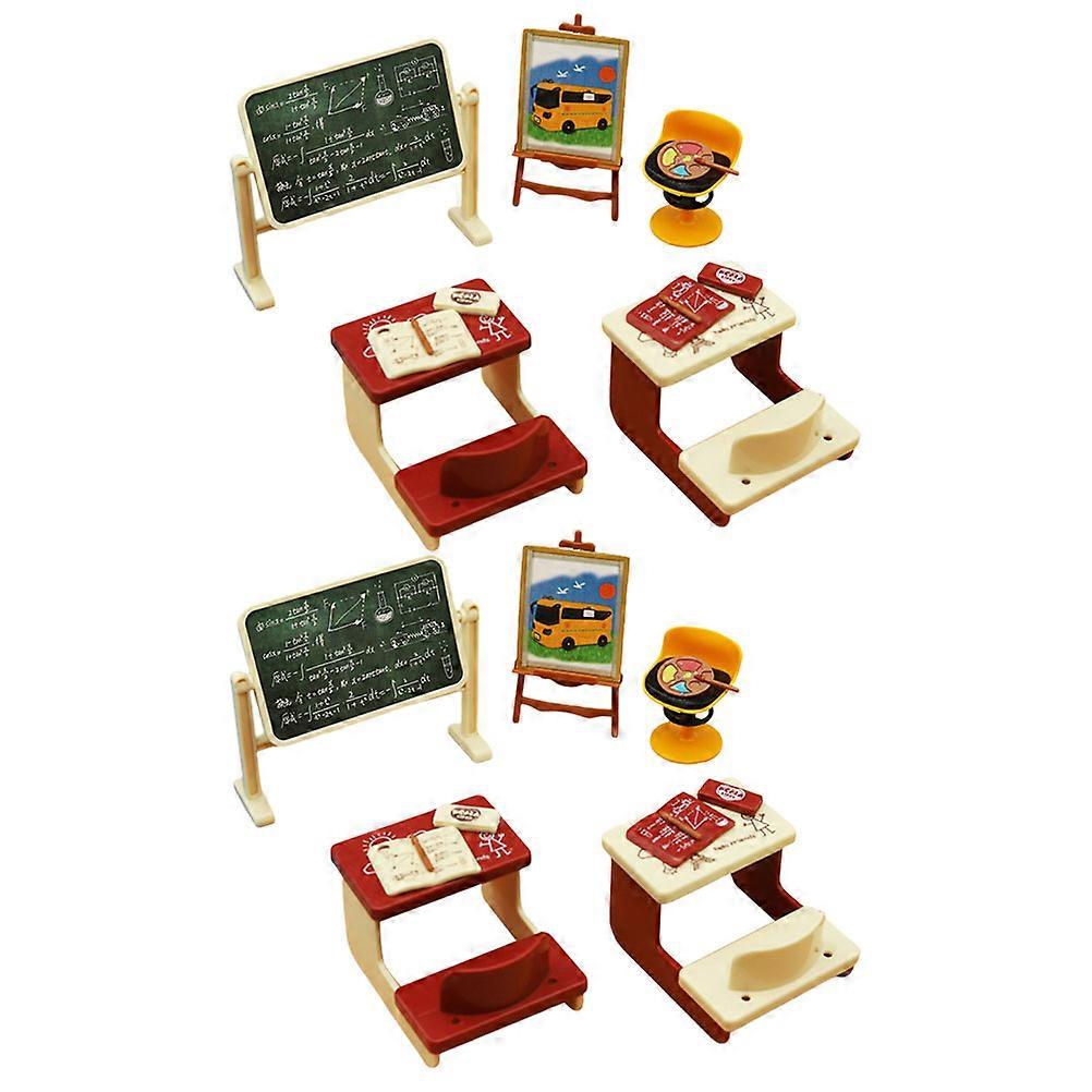 Mini Classroom Model Mini Desk Accessories for Decoration 2Sets