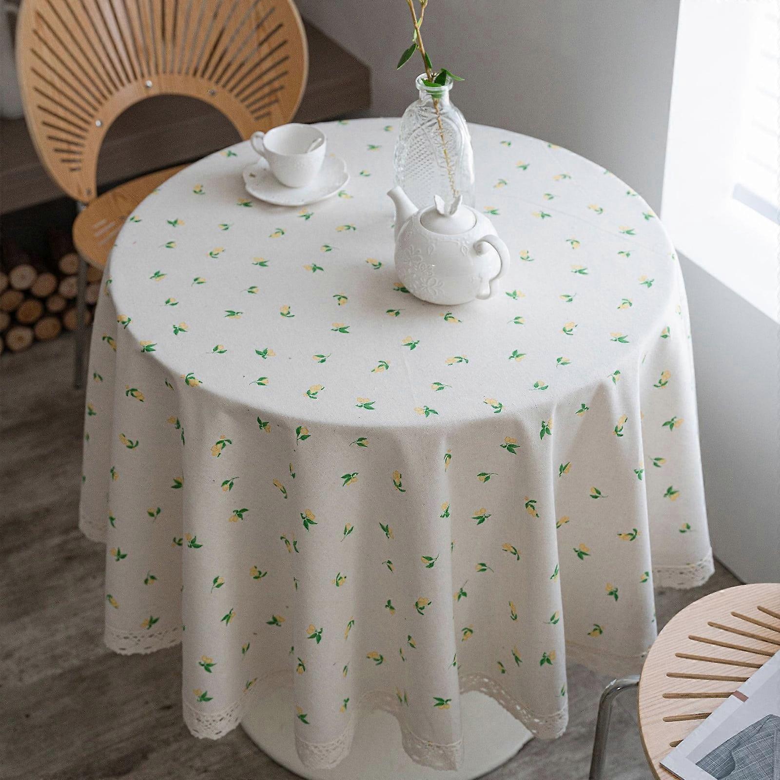 Txmfgh Lace Round Tablecloth - Elegant White with Lemon Print, 100% Polyester for Dining Room or Kitchen Use, Adds a Touch of Rustic Charm.