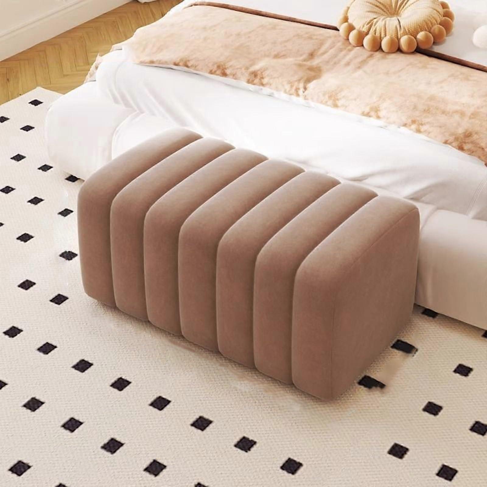 Upholstered Bench with Solid Wood Frame and Cushioned Seat for Entryway or Bedroom (Khaki, 80cm)