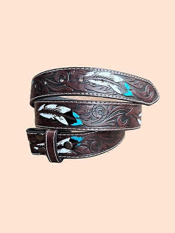 Western Cowboy Style Feather Pattern Belt, Boho Style Ethnic Pattern Belt for Women & Men, Fashion Accessories for Daily Wear, Western Belts