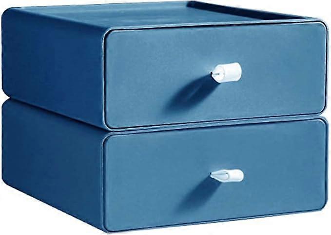 2 pcs desk organizer, large capacity stackable makeup drawer organizer blue