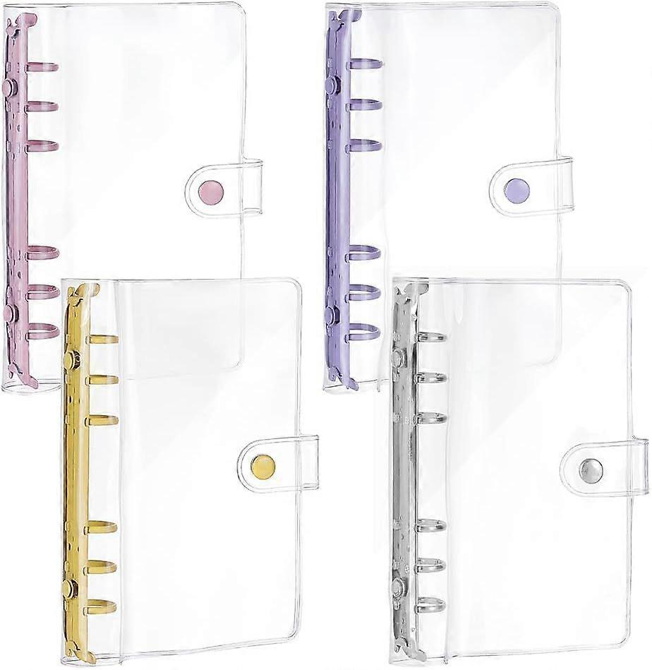 4Pcs A6 Transparent Soft PVC 6-Ring Binder Cover 4Color Soft Notebook Planner Folder PVC Covers Binder 6-Hole Binders Notebook Covers Refillable Ring 