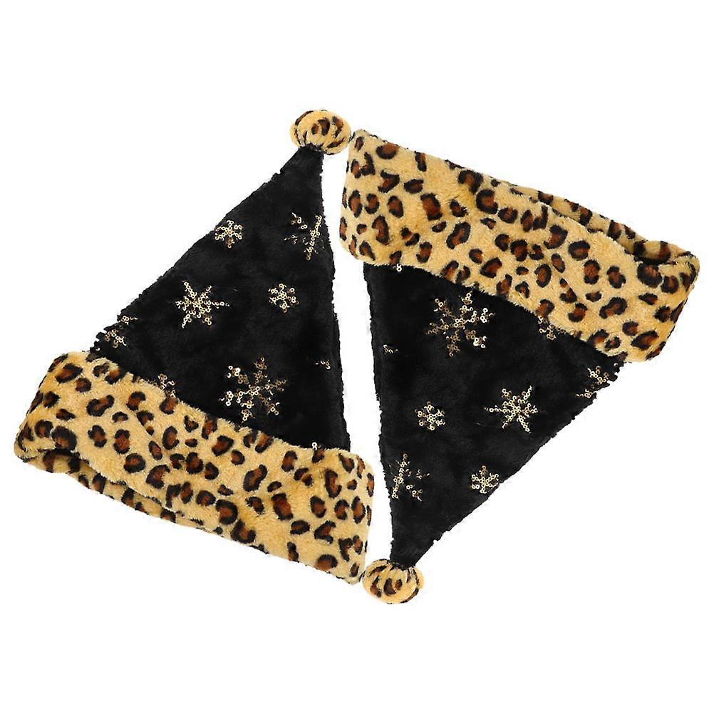 Christmas Santa Hat for Decoration 2Pcs Plush Leopard Print Sequin Snowflake Hats