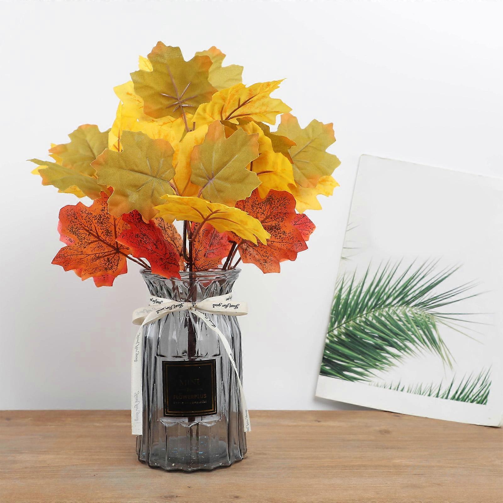 FastXmas Artificial Maple Leaves Branches, 15.7" Realistic Silk Bouquet with Stems, No Fade Faux Autumn Leaves for Thanksgiving Fall Decor