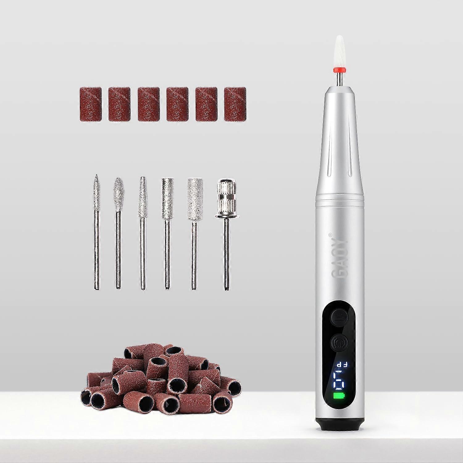 Cordless Electric Nail Drill with 9Speed Control and LED Display for Acrylic and Gel Nails, Silver