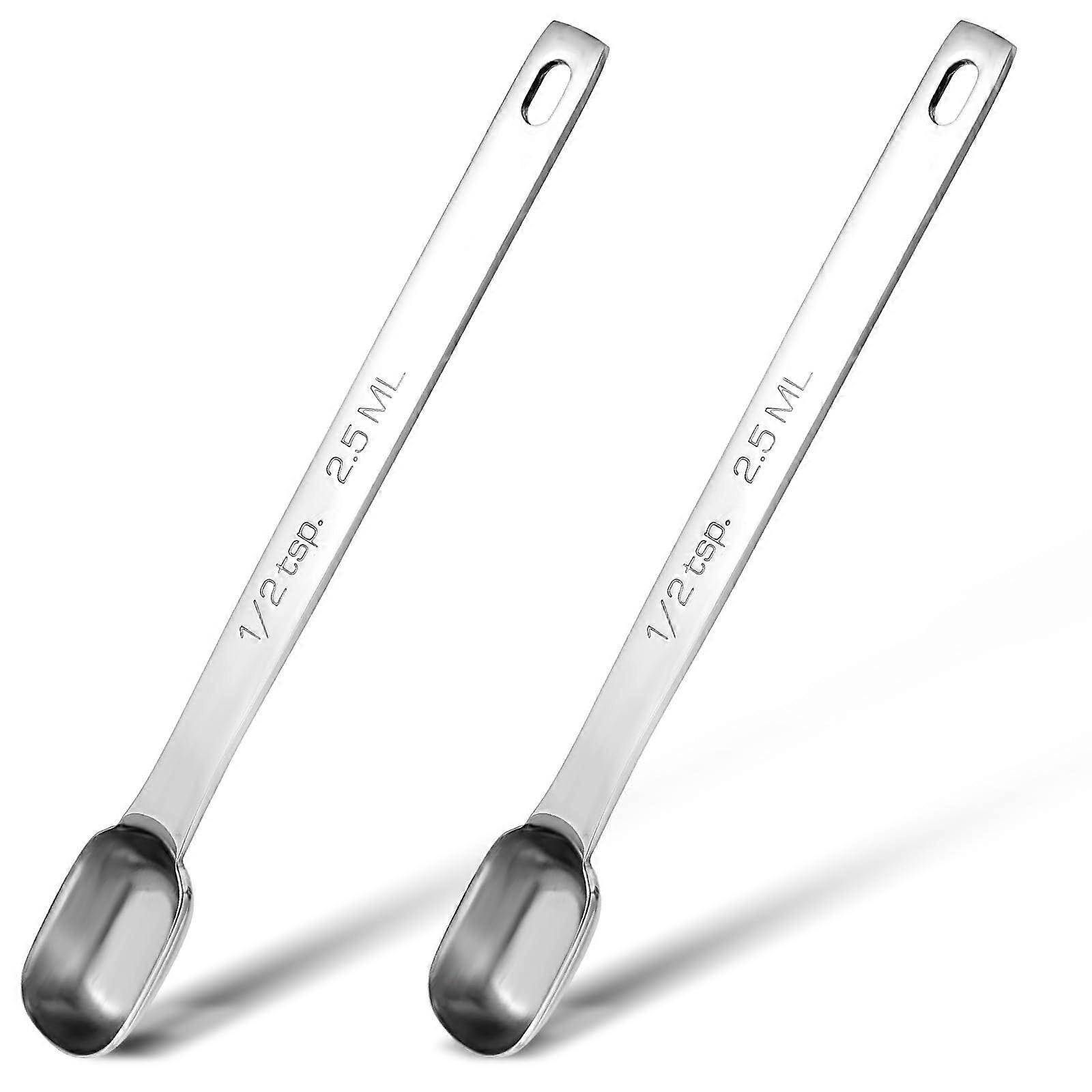 2 Pcs Stainless Steel 1/2 Teaspoon Measuring Spoon 2.5ml Rectangular Long Handle for Baking Cooking