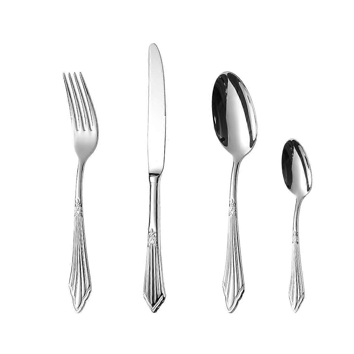 Silverware Set for 12 Luxury Hammered Handle 48Piece Stainless Steel Flatware with Mirror Finish