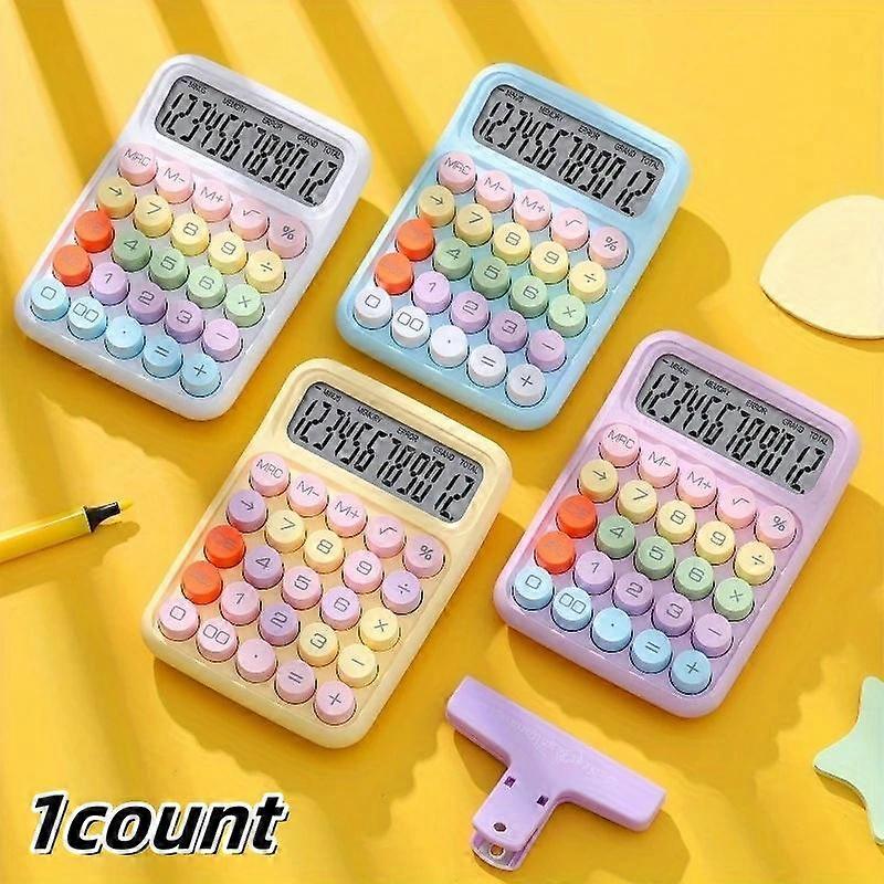 Portable Candy Color Mechanical Calculator with Flexible Buttons, 12 Digit LCD Display for Office and School Use, Batteries Not Included