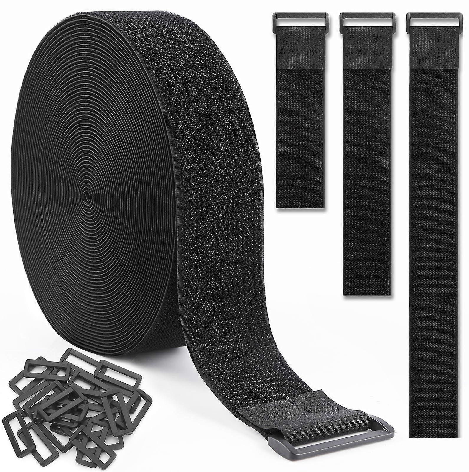 1.5in x 20ft Heavy Duty Hook and Loop Cinch Straps with 25 Buckles, Reusable CuttoLength Cable Ties